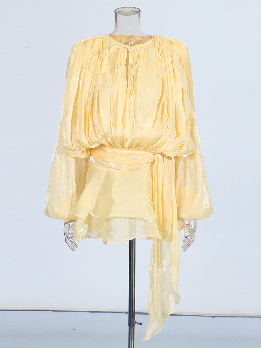 Womens High Waist Ruffle Mini Dress