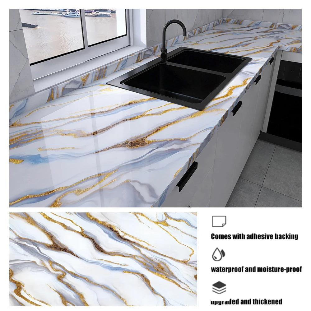 1 roll of marble wall sticker waterproof anti fouling oil proof PVC self-adhesive wallpaper kitchen wall sticker