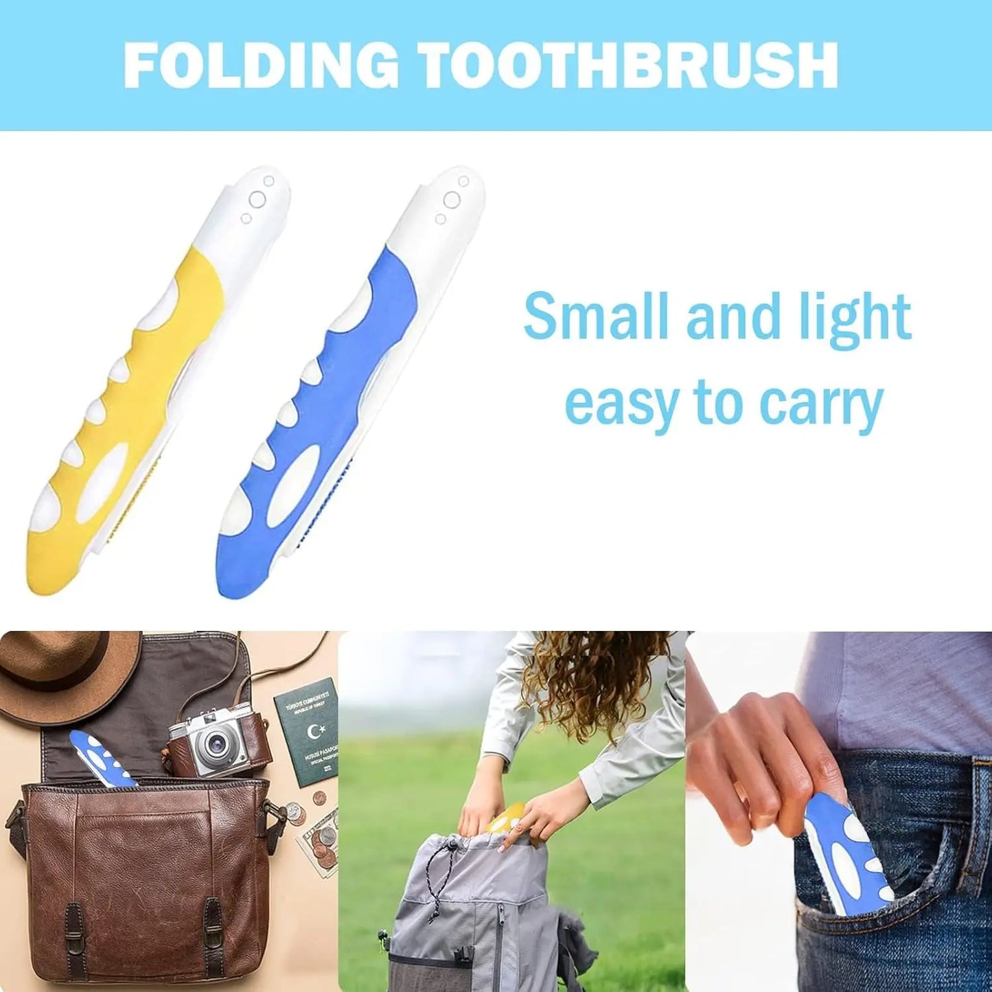 6-pack travel toothbrushes, built-in set of portable toothbrushes, travel toothbrushes, hiking, camping, travel, folding toothbr