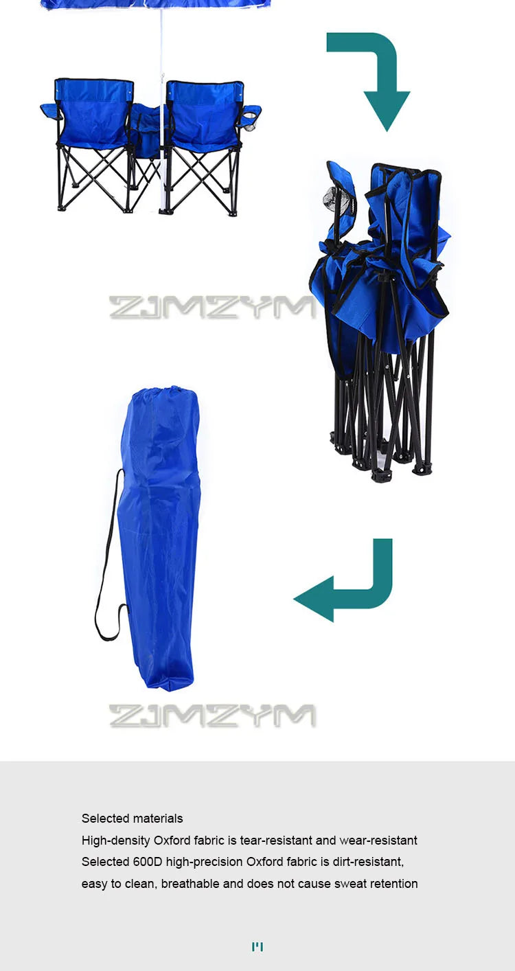 Foldable Double Sunshade Chair Wear Resistant Beach Camping Chair Fishing Casual Chair With Umbrella Cup Holder Refrigerated Bag