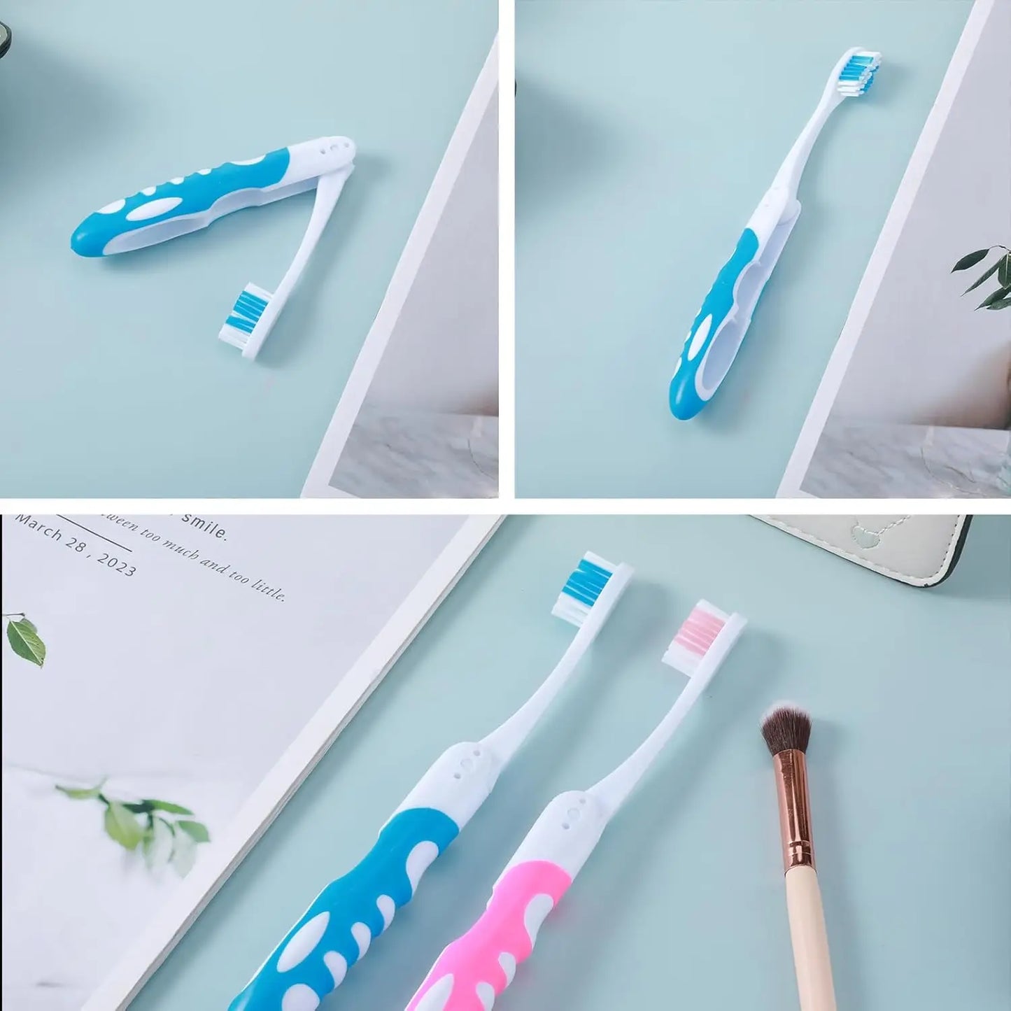 6-pack travel toothbrushes, built-in set of portable toothbrushes, travel toothbrushes, hiking, camping, travel, folding toothbr
