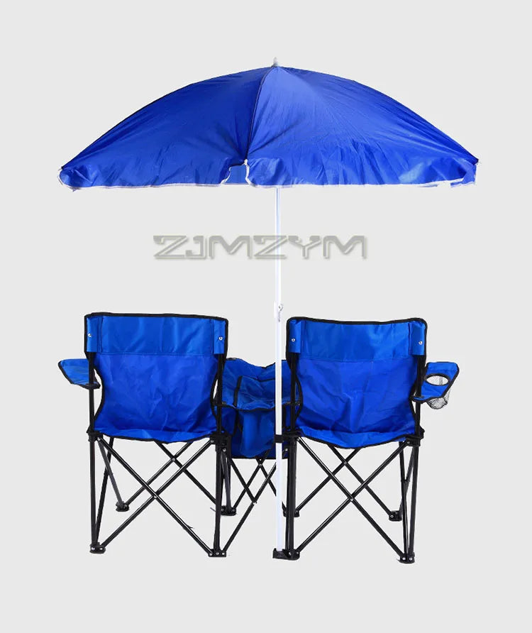 Foldable Double Sunshade Chair Wear Resistant Beach Camping Chair Fishing Casual Chair With Umbrella Cup Holder Refrigerated Bag