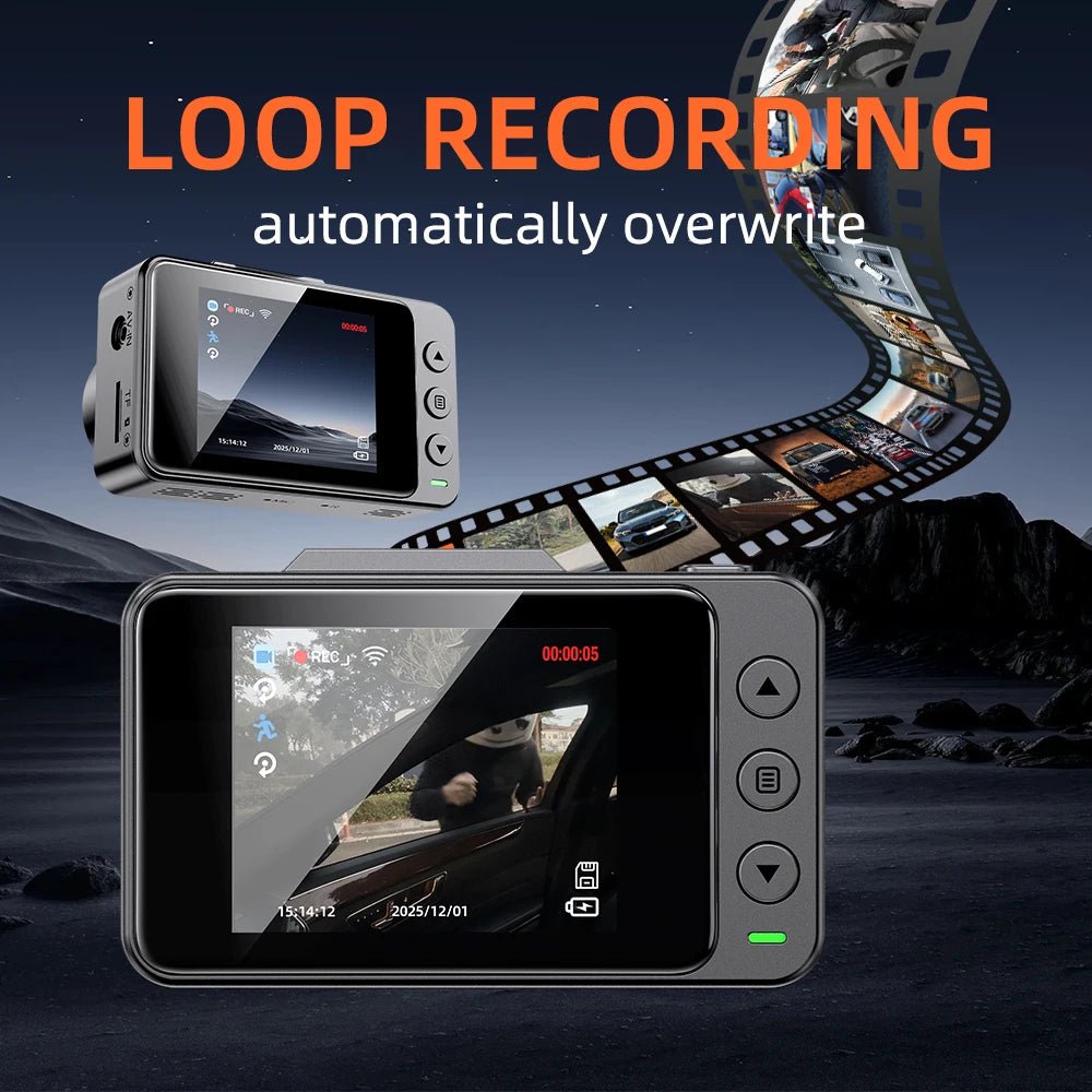 Dash Cam, 2 Channels Dash Cam with 2 Inch Screen, 4K Front +1080P Rear Cmaera, Night Vision, Built-in WiFi,  24 Parking Monitor