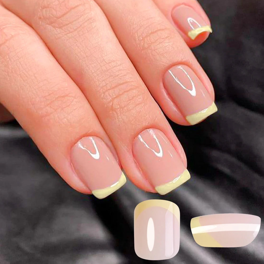 240/120pcs Summer Colorful Fake Nails Short Square Press On Nails  French Acrylic Manicure Nail Art Glossy Full Cover False Nail