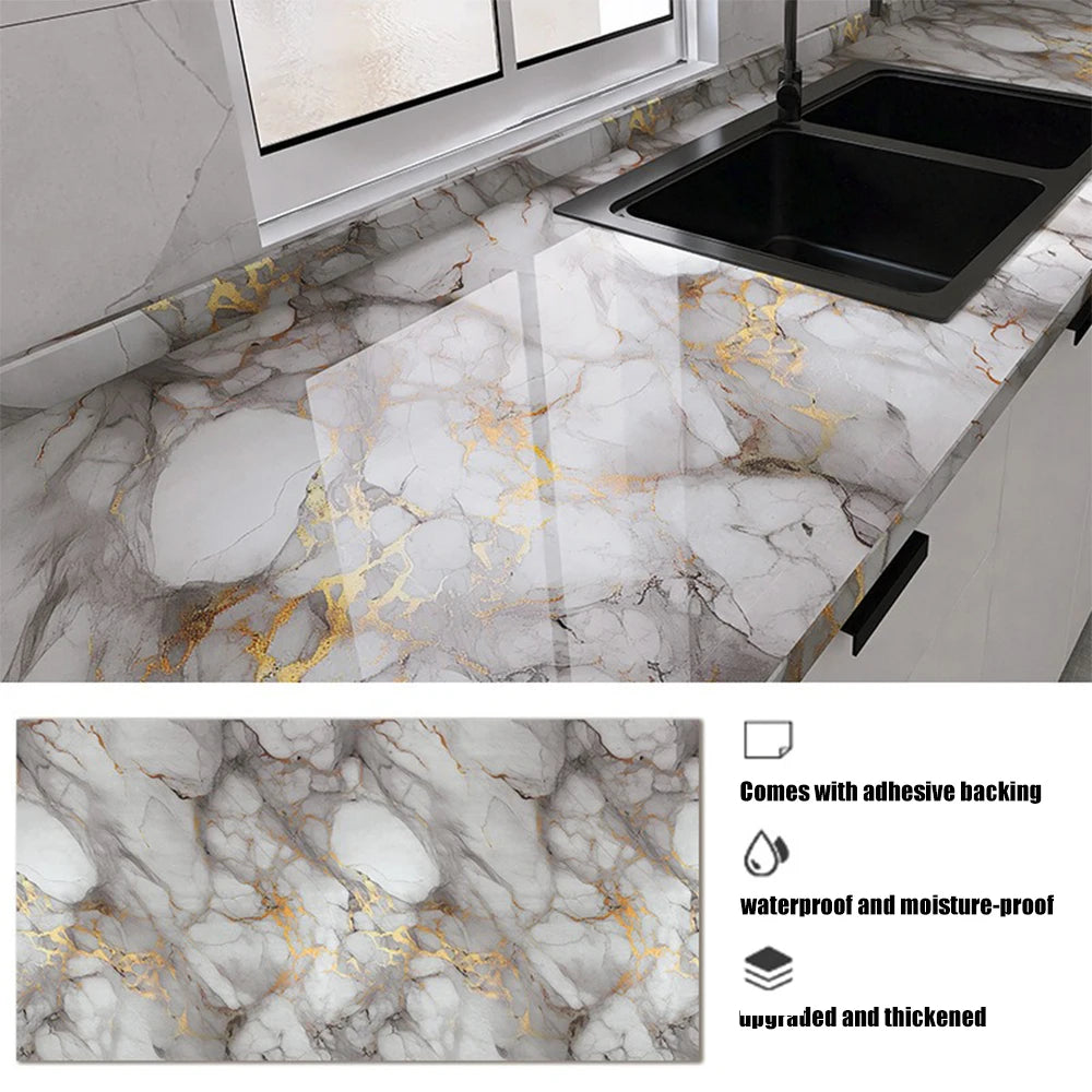 1 roll of marble wall sticker waterproof anti fouling oil proof PVC self-adhesive wallpaper kitchen wall sticker