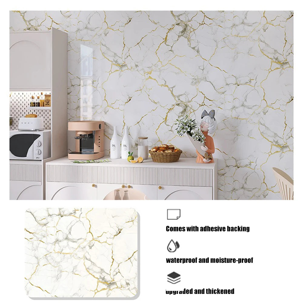 1 roll of marble wall sticker waterproof anti fouling oil proof PVC self-adhesive wallpaper kitchen wall sticker