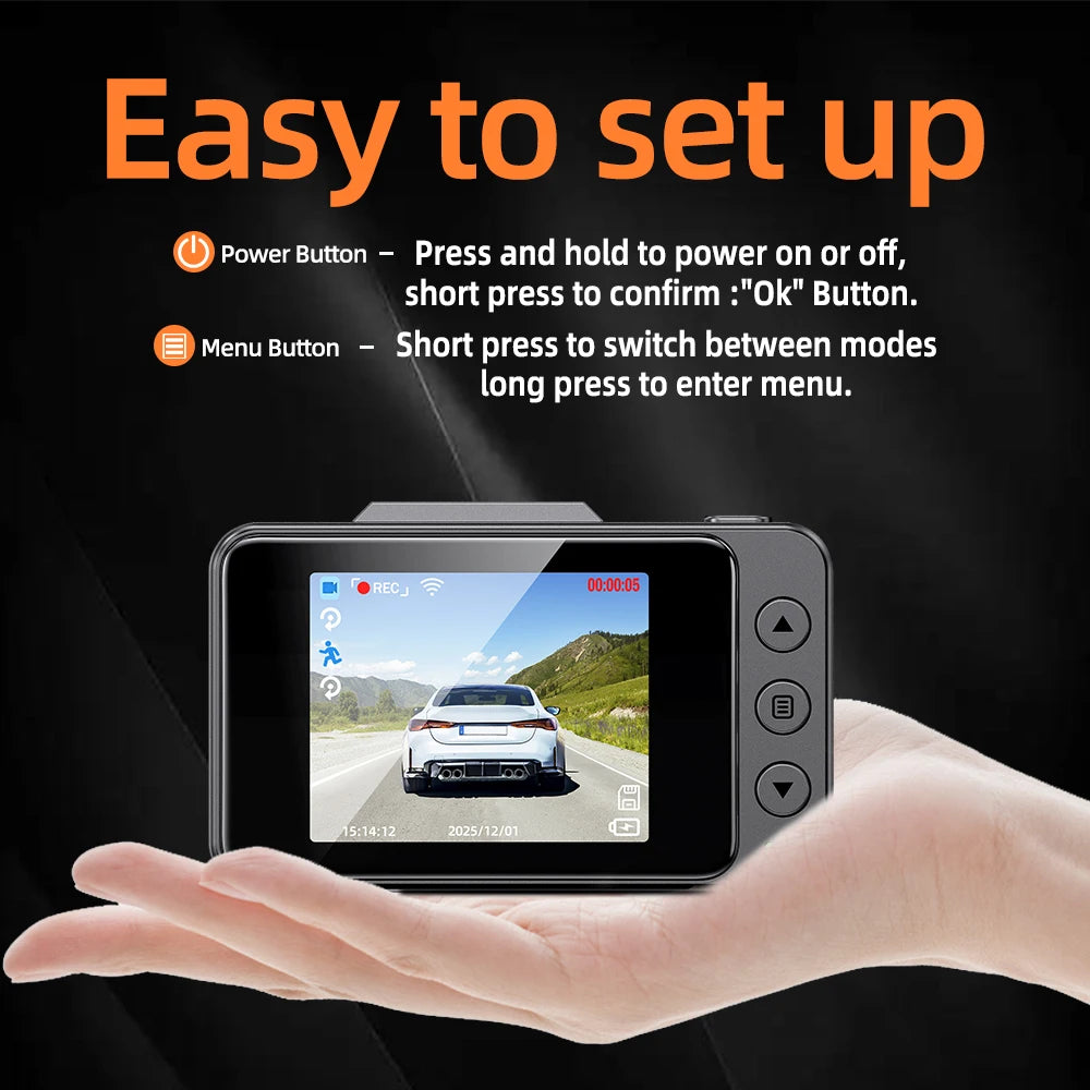 Dash Cam, 2 Channels Dash Cam with 2 Inch Screen, 4K Front +1080P Rear Cmaera, Night Vision, Built-in WiFi,  24 Parking Monitor