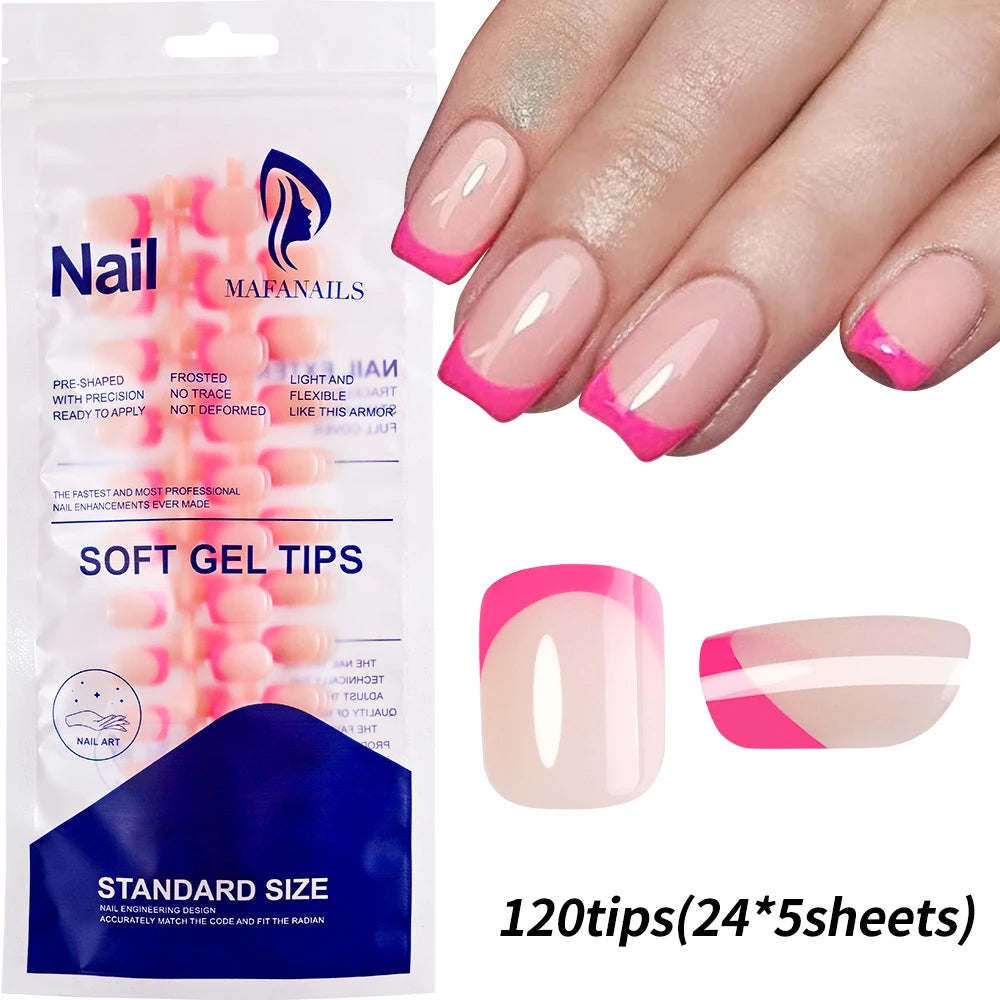 240/120pcs Summer Colorful Fake Nails Short Square Press On Nails  French Acrylic Manicure Nail Art Glossy Full Cover False Nail
