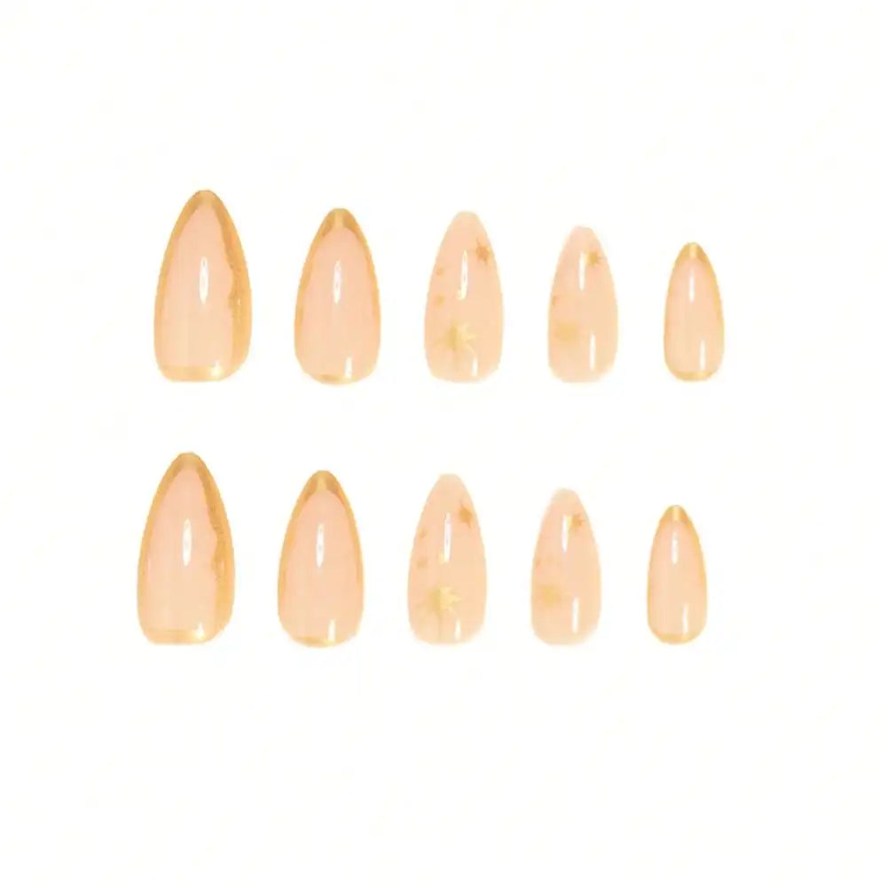 24Pcs Elegant Almond Press On Nails - Minimalist Gold Line Design Fake Nails - Glossy Full Cover Acrylic Nails - Elongating Stick On Nails For Modern Women