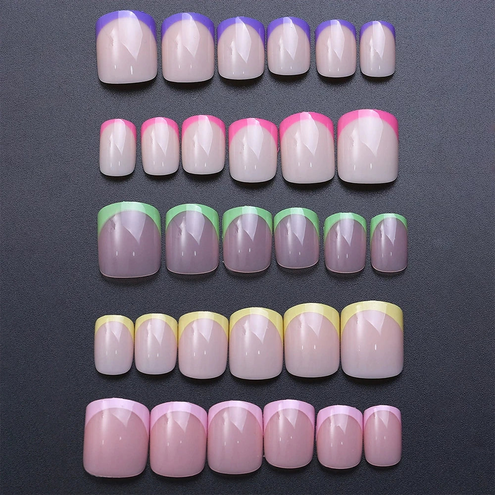 240/120pcs Summer Colorful Fake Nails Short Square Press On Nails  French Acrylic Manicure Nail Art Glossy Full Cover False Nail