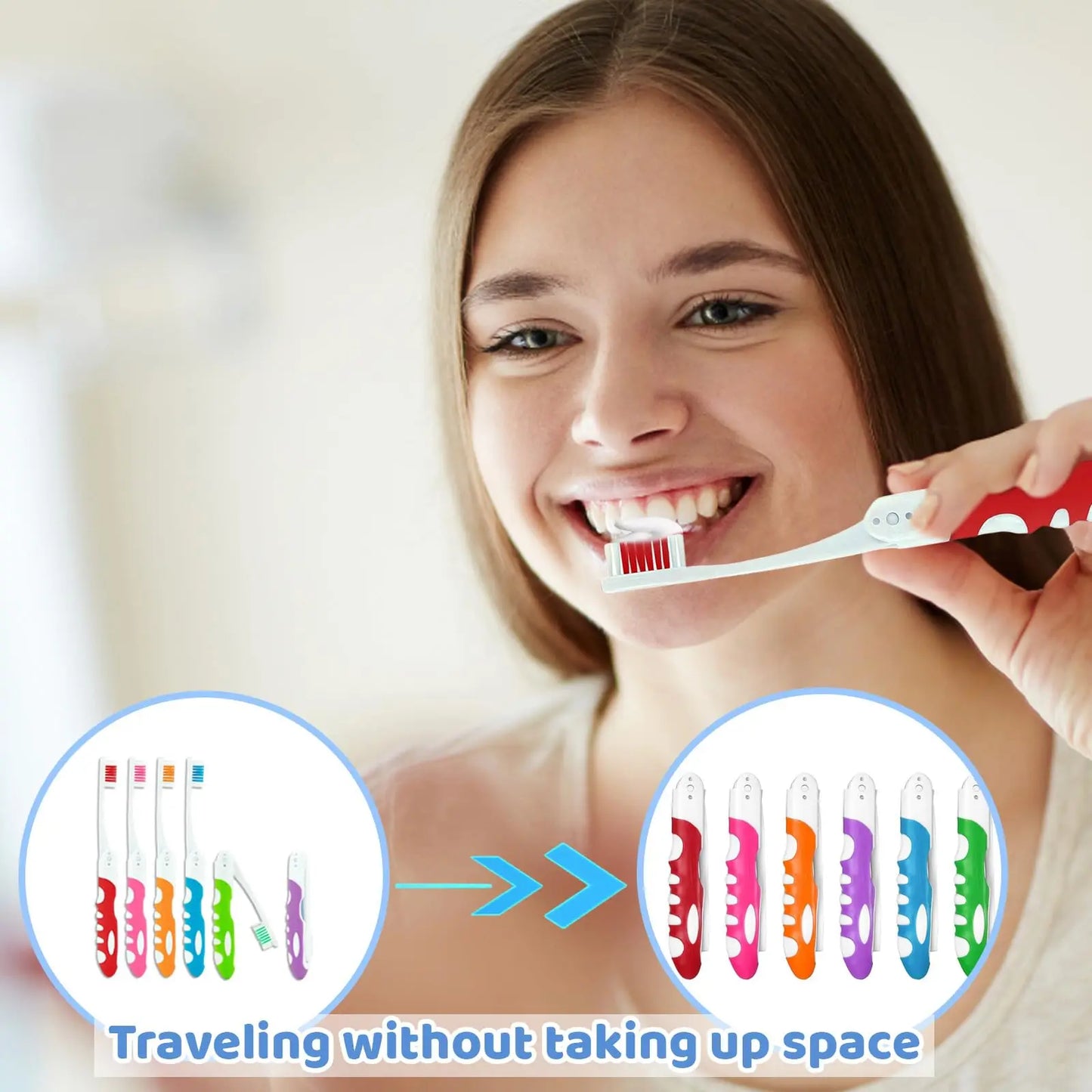 6-pack travel toothbrushes, built-in set of portable toothbrushes, travel toothbrushes, hiking, camping, travel, folding toothbr