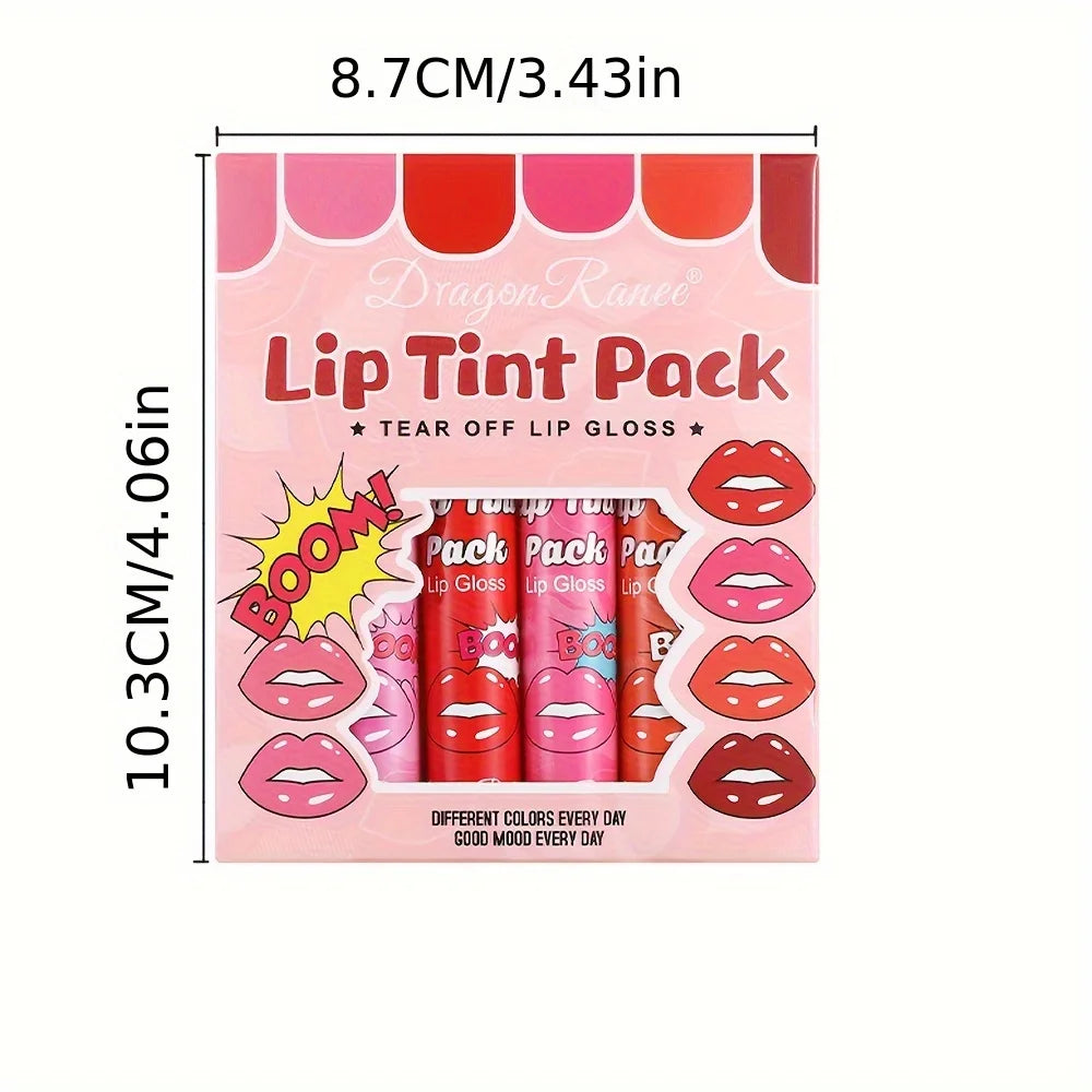 6-Piece Magic Lip Stain Set | Peel-Off Tint + Hydrating Mask | 12H Kiss-Proof Color | Lip Gloss Hybrid | Vegan & Non-Drying