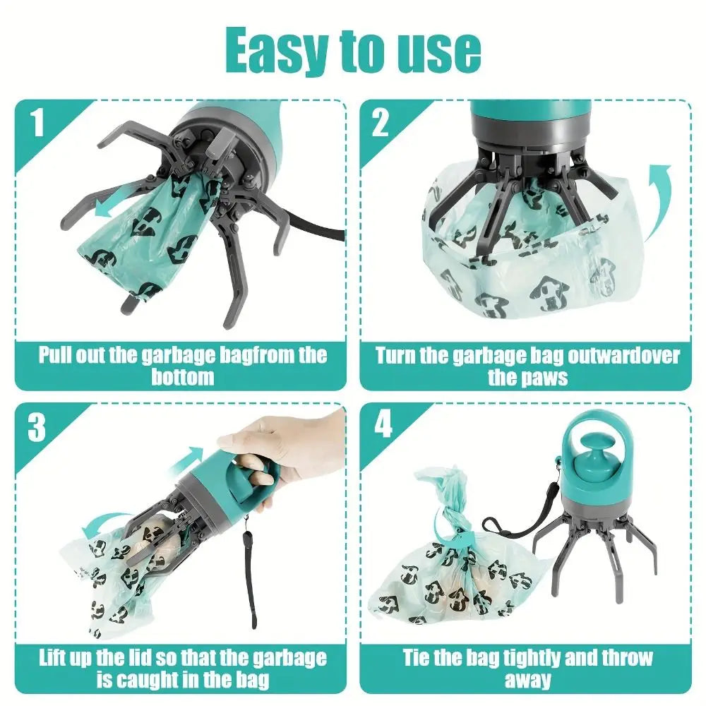 New Portable Dog Pooper Scooper Leak-Proof with Bag Attachment Claw Grabber Pickup Tool No Touch Dog Waste Pick-up Cleaner