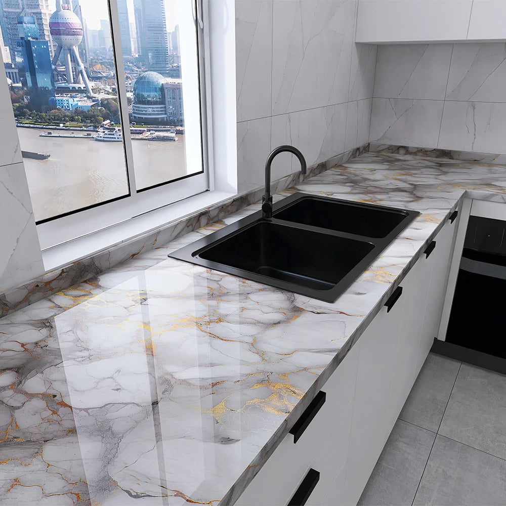 1 roll of marble wall sticker waterproof anti fouling oil proof PVC self-adhesive wallpaper kitchen wall sticker