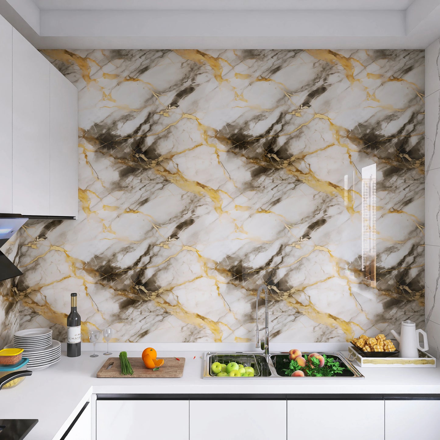 1 roll of marble wall sticker waterproof anti fouling oil proof PVC self-adhesive wallpaper kitchen wall sticker