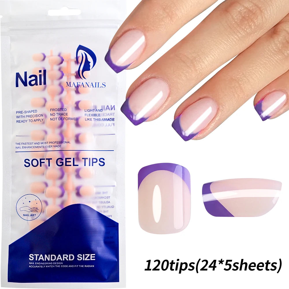 240/120pcs Summer Colorful Fake Nails Short Square Press On Nails  French Acrylic Manicure Nail Art Glossy Full Cover False Nail