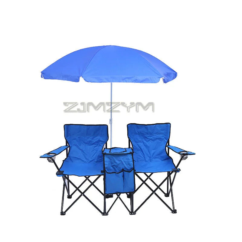 Foldable Double Sunshade Chair Wear Resistant Beach Camping Chair Fishing Casual Chair With Umbrella Cup Holder Refrigerated Bag