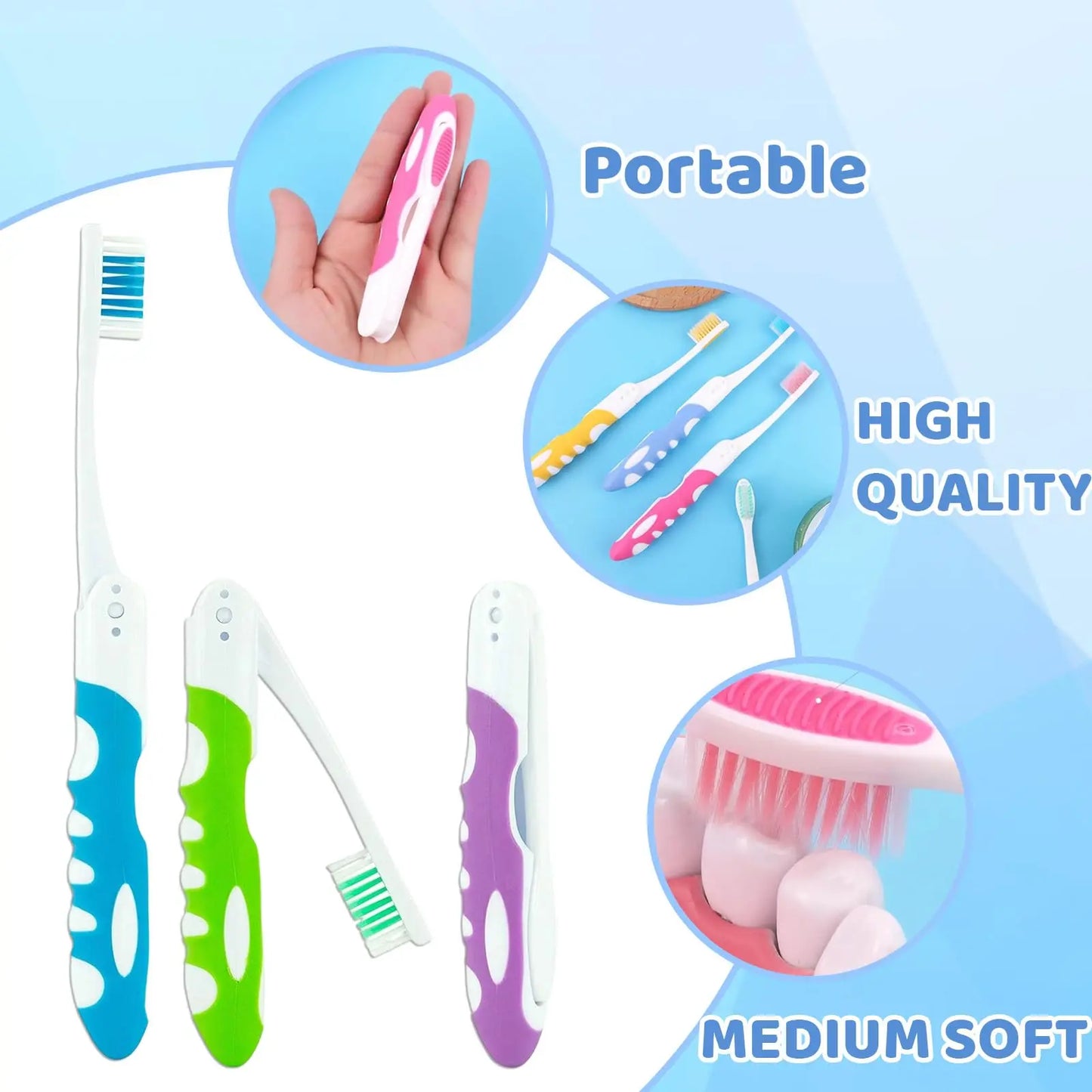 6-pack travel toothbrushes, built-in set of portable toothbrushes, travel toothbrushes, hiking, camping, travel, folding toothbr