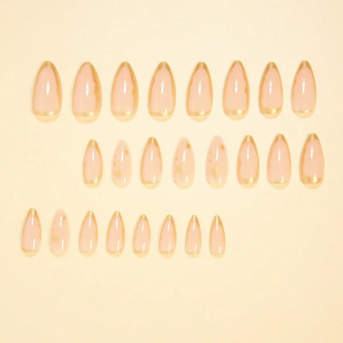 24Pcs Elegant Almond Press On Nails - Minimalist Gold Line Design Fake Nails - Glossy Full Cover Acrylic Nails - Elongating Stick On Nails For Modern Women