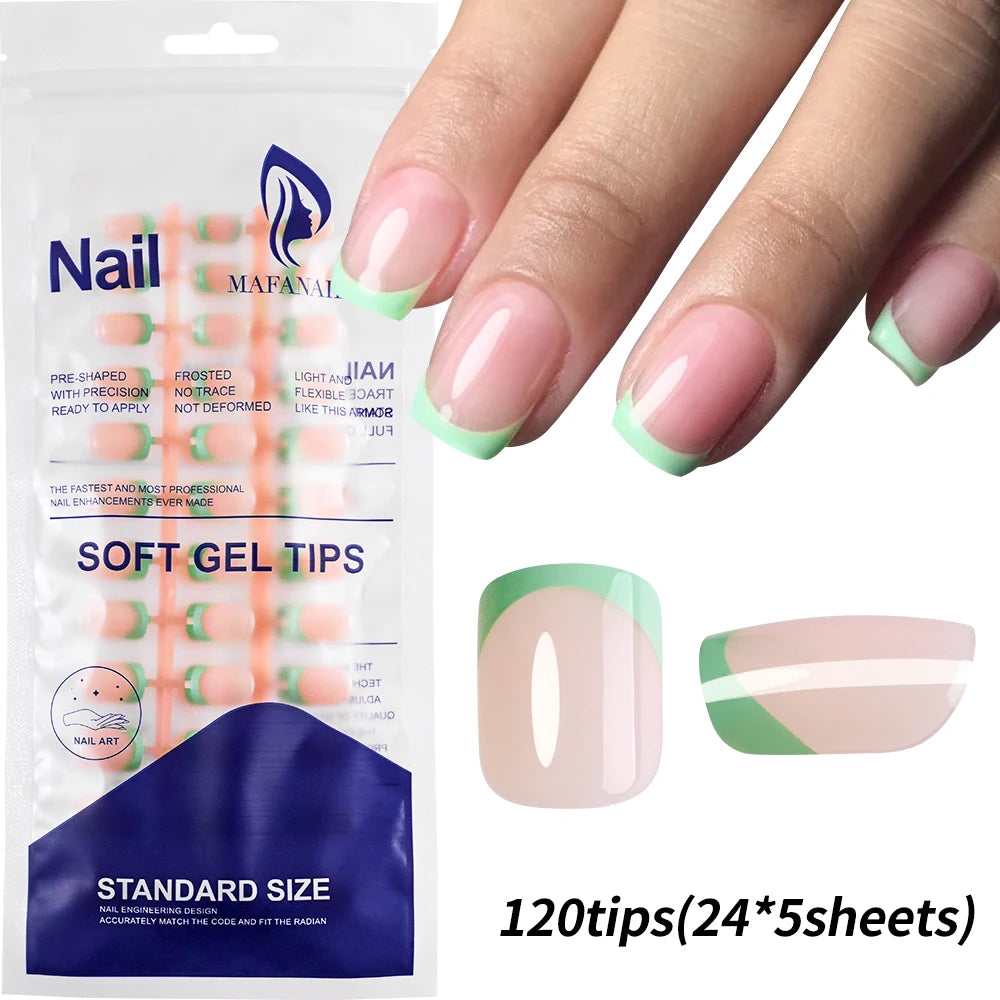 240/120pcs Summer Colorful Fake Nails Short Square Press On Nails  French Acrylic Manicure Nail Art Glossy Full Cover False Nail