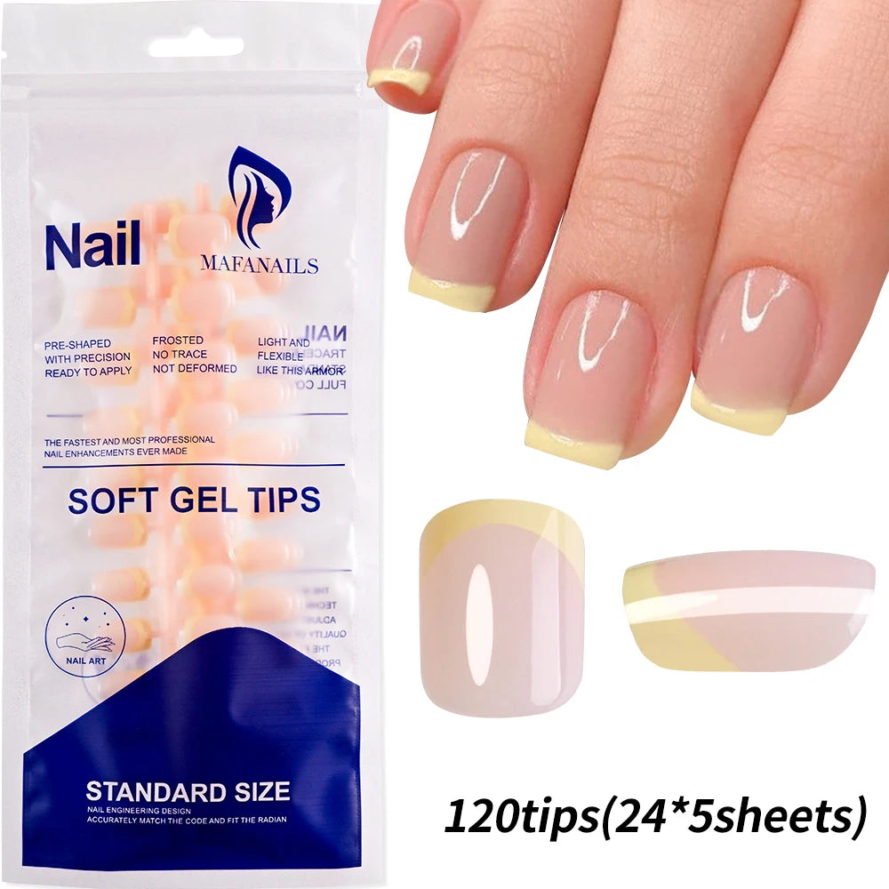 240/120pcs Summer Colorful Fake Nails Short Square Press On Nails  French Acrylic Manicure Nail Art Glossy Full Cover False Nail