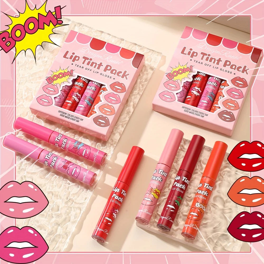 6-Piece Magic Lip Stain Set | Peel-Off Tint + Hydrating Mask | 12H Kiss-Proof Color | Lip Gloss Hybrid | Vegan & Non-Drying