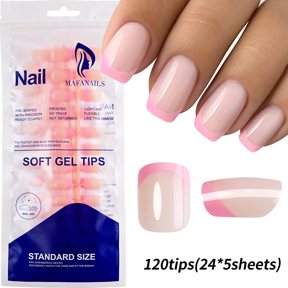 240/120pcs Summer Colorful Fake Nails Short Square Press On Nails  French Acrylic Manicure Nail Art Glossy Full Cover False Nail