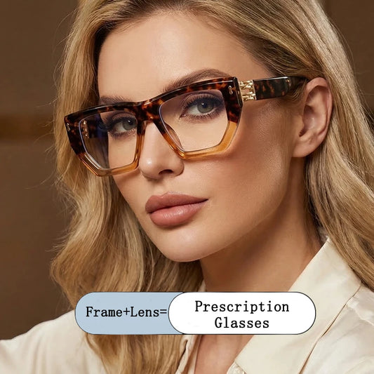 Brand Design Women Oversized Polygon Frame Photochromic Prescription Glasses Anti Blue Ray Hyperopia Myopia Astigmatism Eyewear