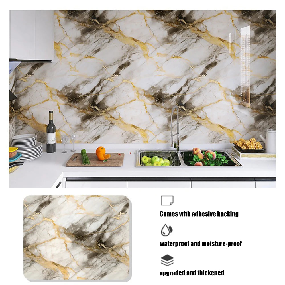 1 roll of marble wall sticker waterproof anti fouling oil proof PVC self-adhesive wallpaper kitchen wall sticker