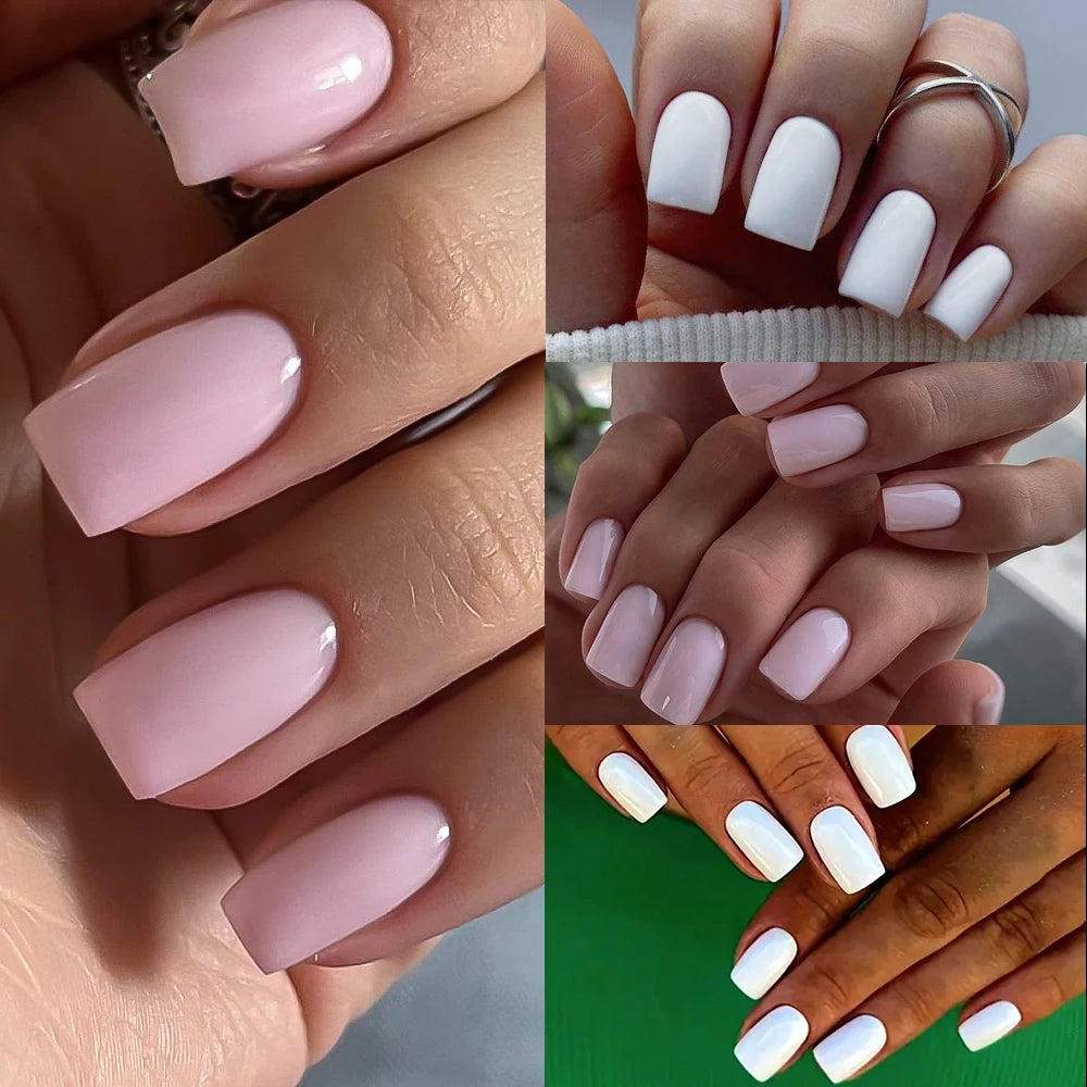 100Pcs Light Pink Press on Nails Short Medium Square Wearable Fake Nails Tips 10 sizes Full Cover False Nails Finger Decoration