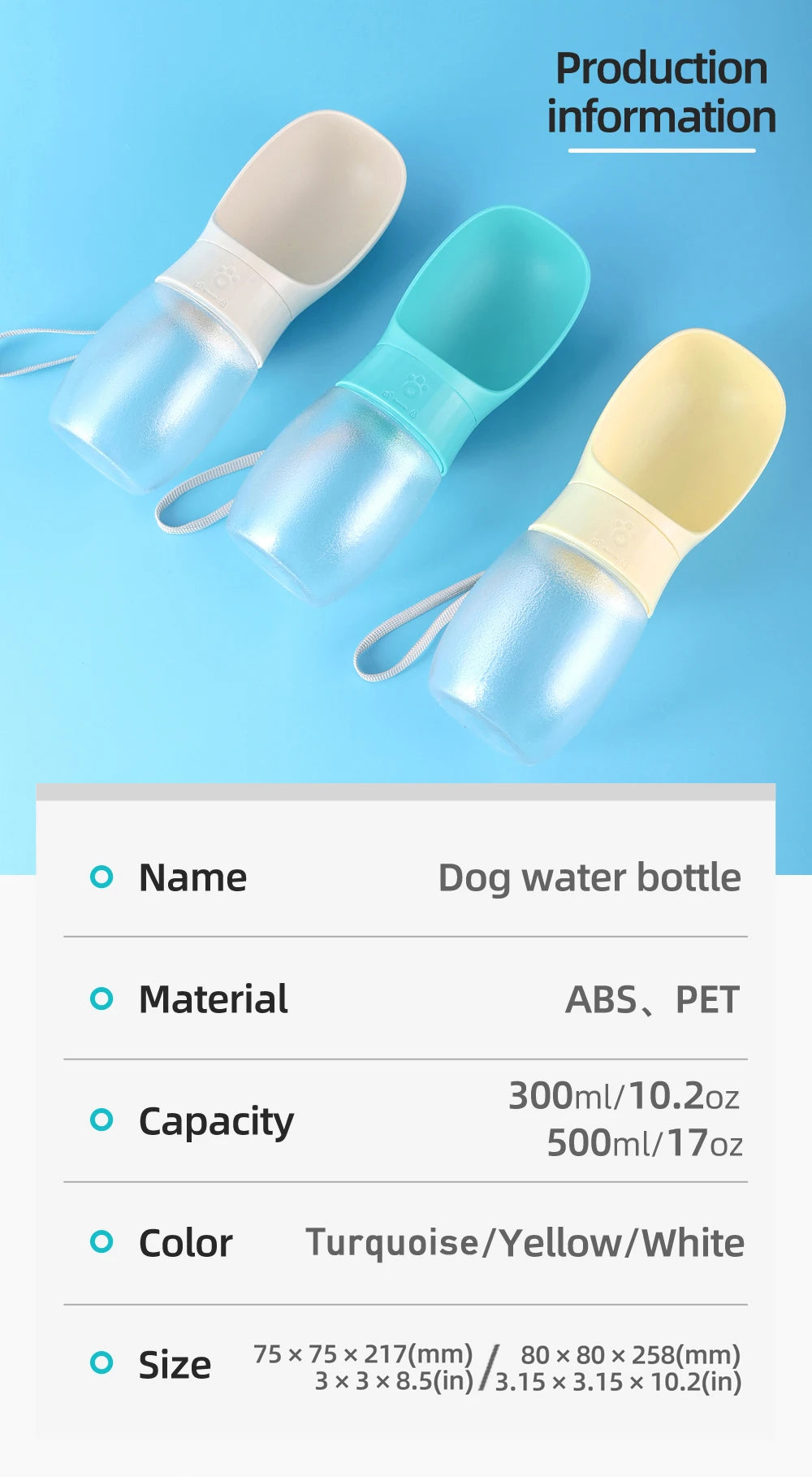 500ml Big Dog Water Bottle Portable Drinking Bowl For Small Medium Dogs Cat Travel Hiking Puppy Pet Water Dispenser Cup Labrodor